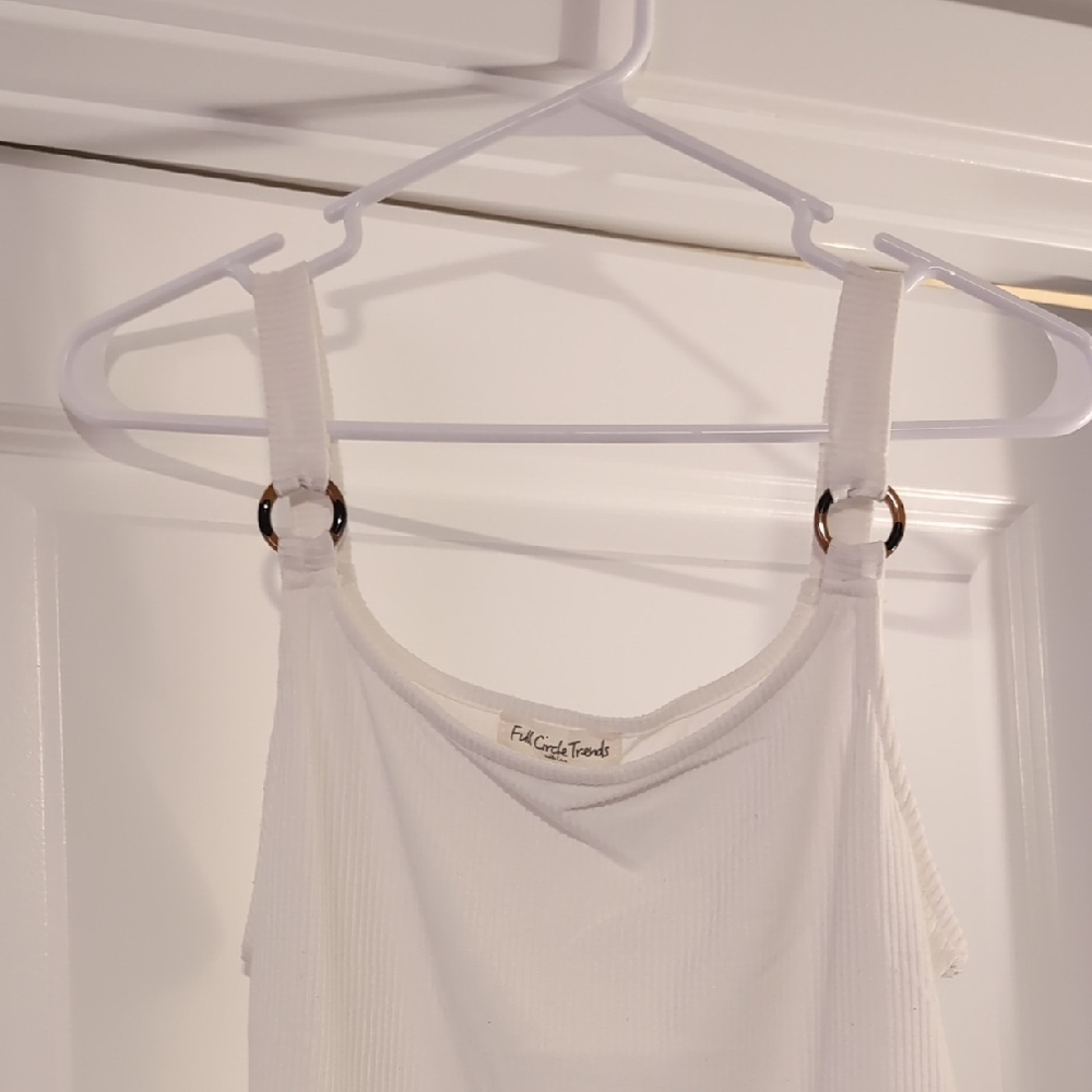 White Ribbed Tank Top with Ring Details